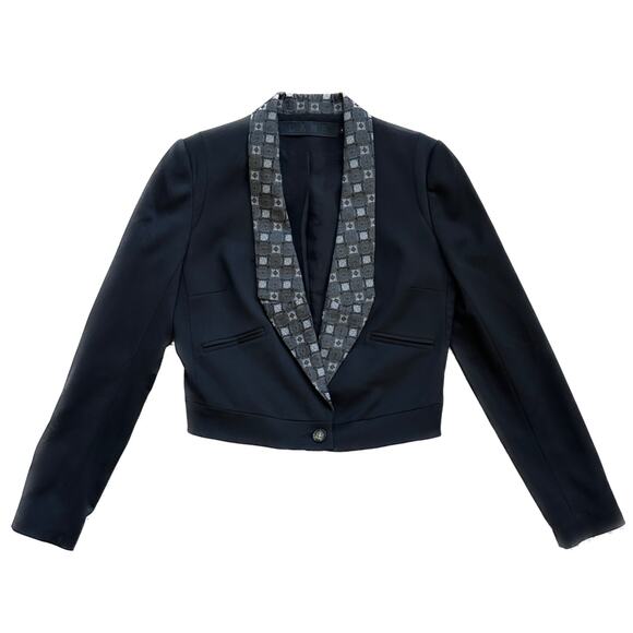 L.A.M.B Gwen Stefani Jacquard Lapel Wool Cropped Blazer Jacket Black Grey Size 4 - Picture 1 of 9